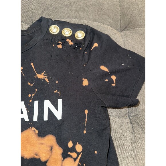 Distressed BALMAIN black white B logo gold military buttons tshirt FR34 XXS - Picture 5 of 16